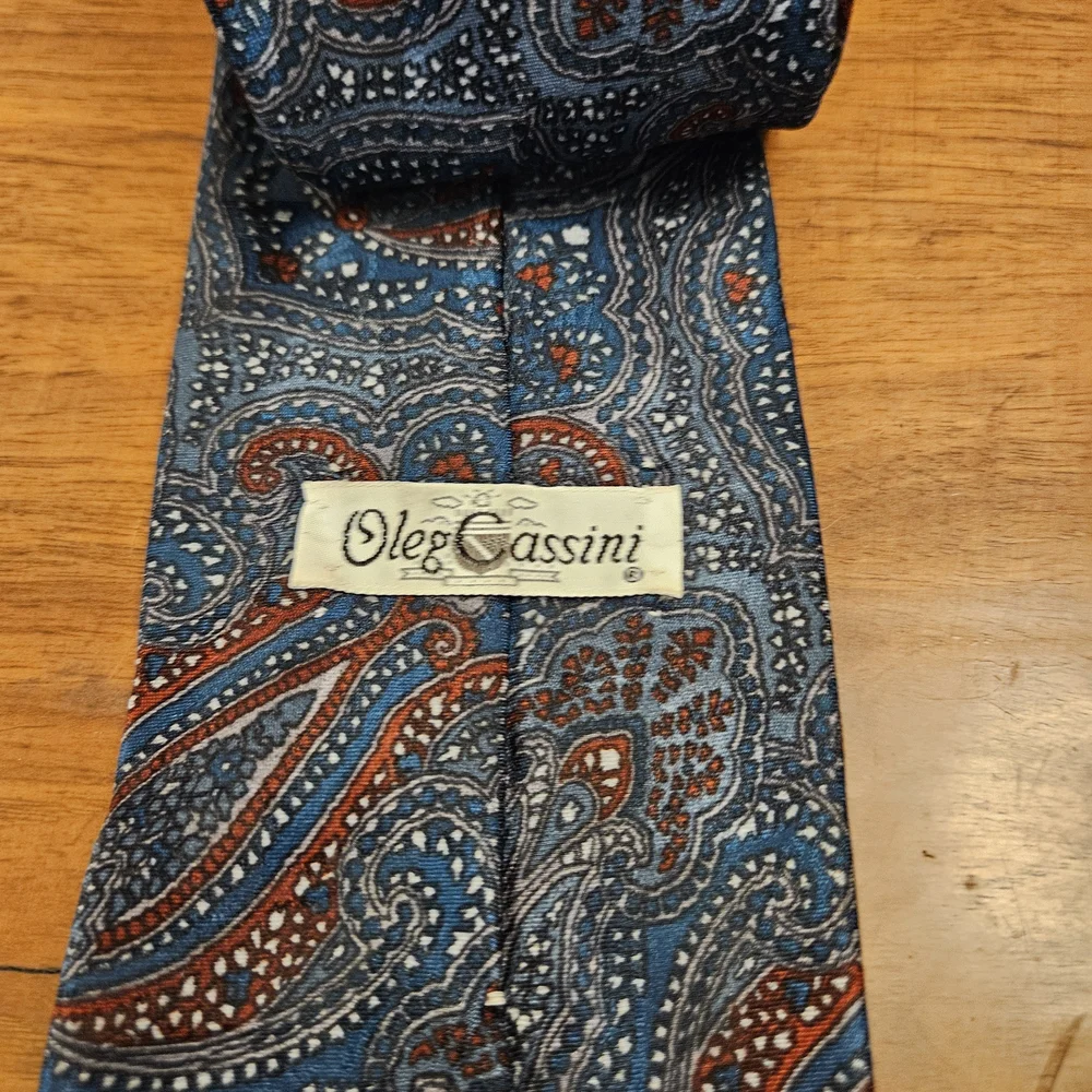 Oleg Cassini Vintage Mens Necktie Aqua Blue Teal Paisley Neck Tie Formal